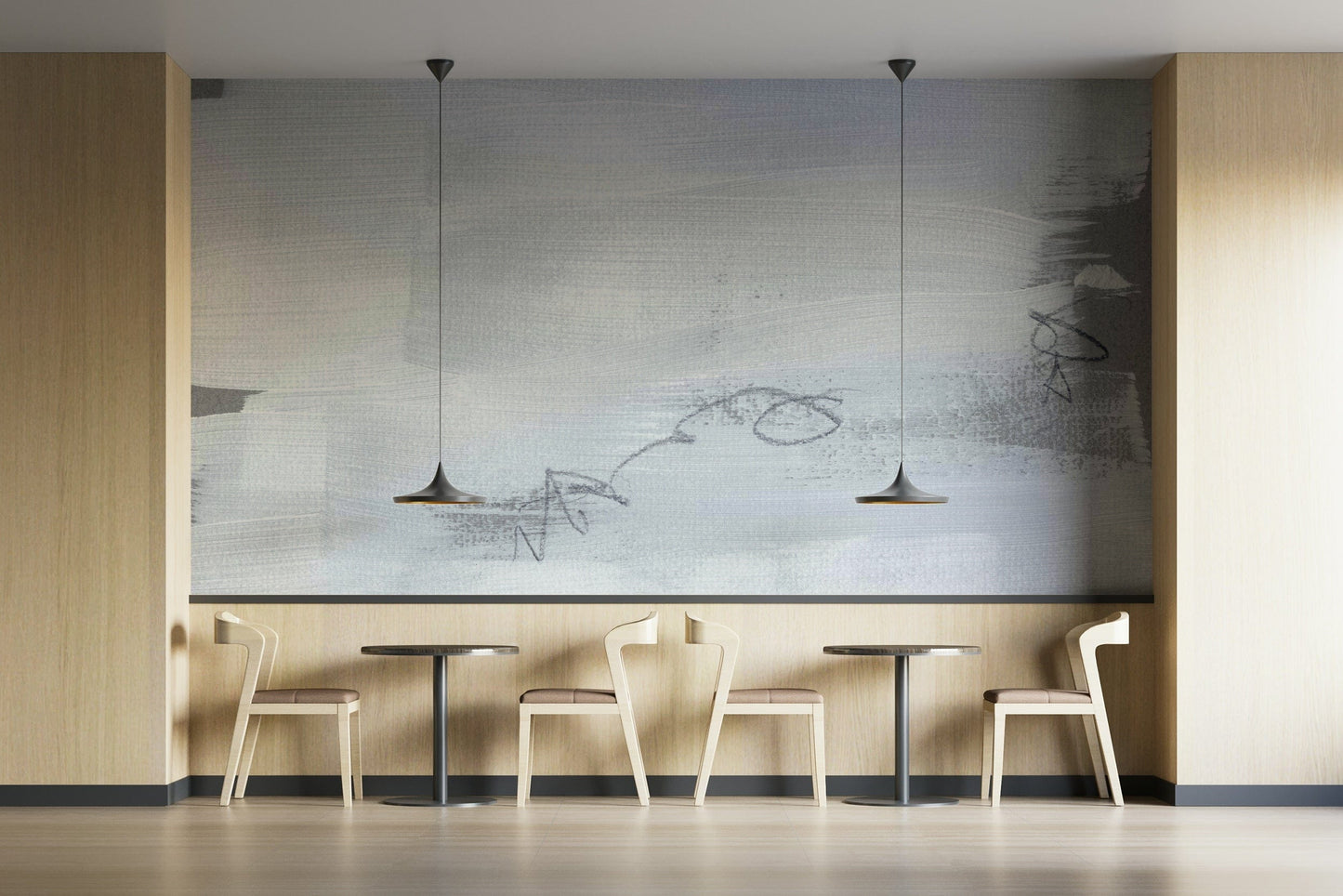 An artistic minimalist shape mural for home decor.

