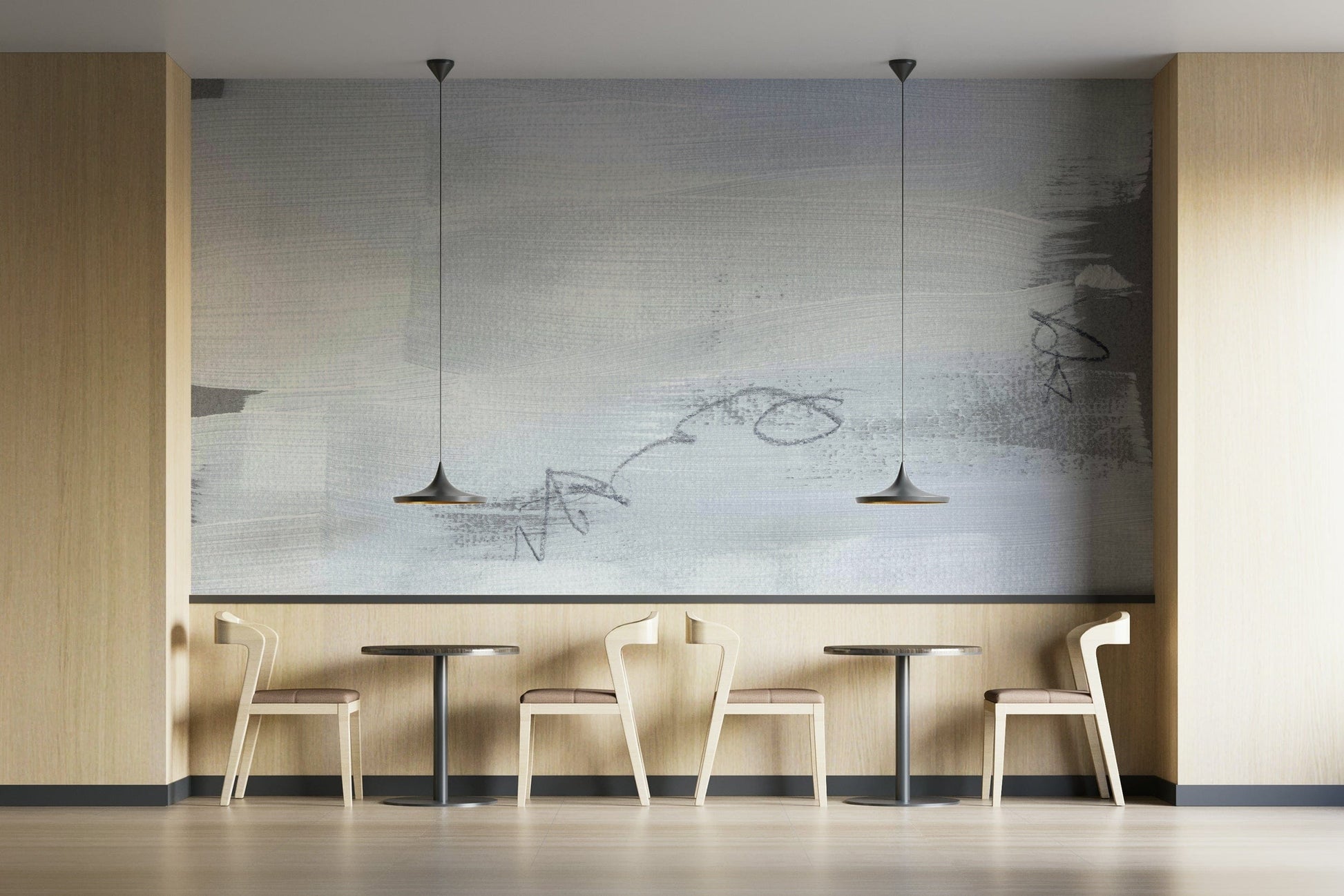 An artistic minimalist shape mural for home decor.

