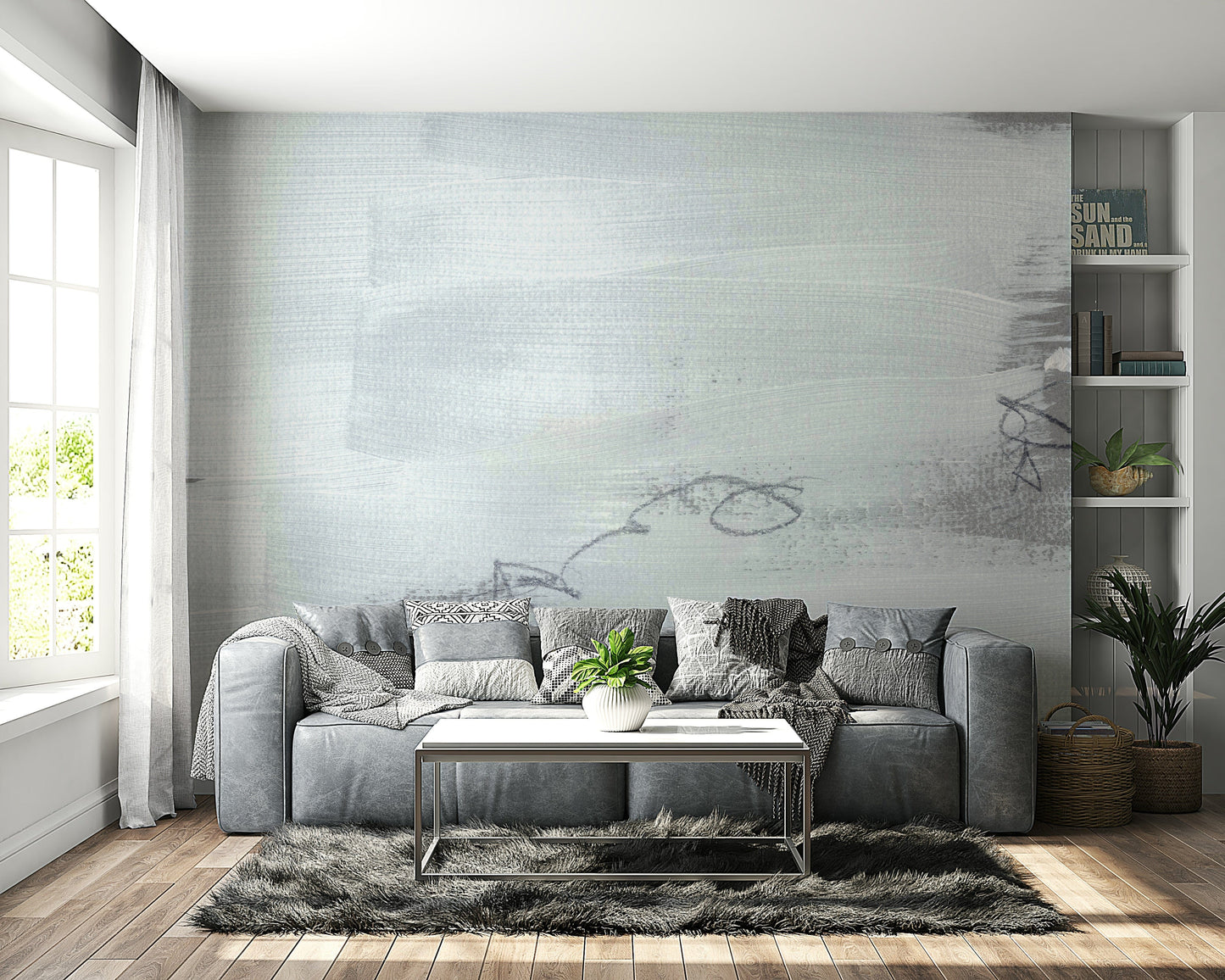 A peaceful abstract design mural on decorative wallpaper.


