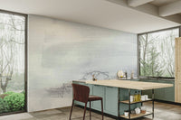 An artistic gray pattern mural on minimalist wallpaper.

