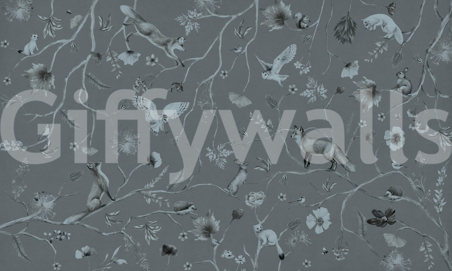 Whimsical Woodland Gray Wall Mural