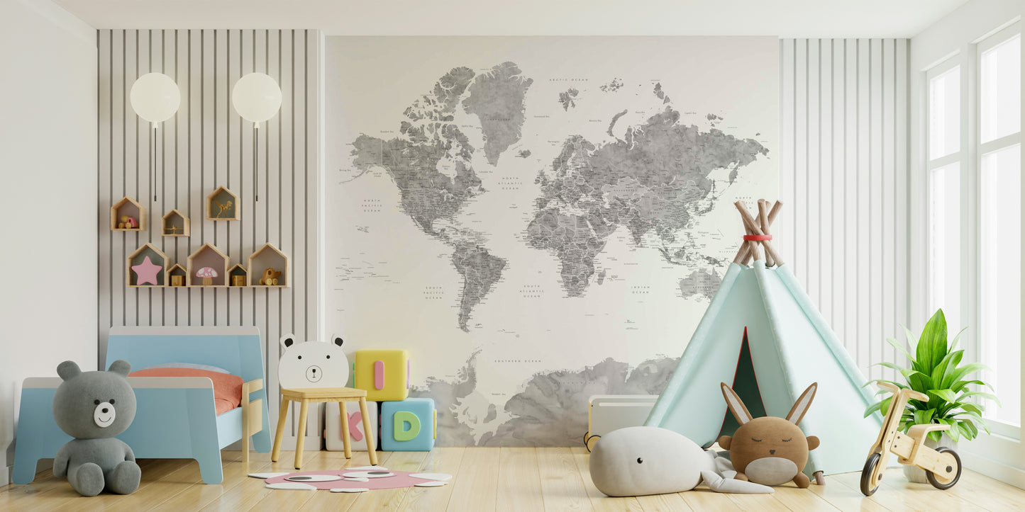 Gray Watercolor World Map Wallpaper
