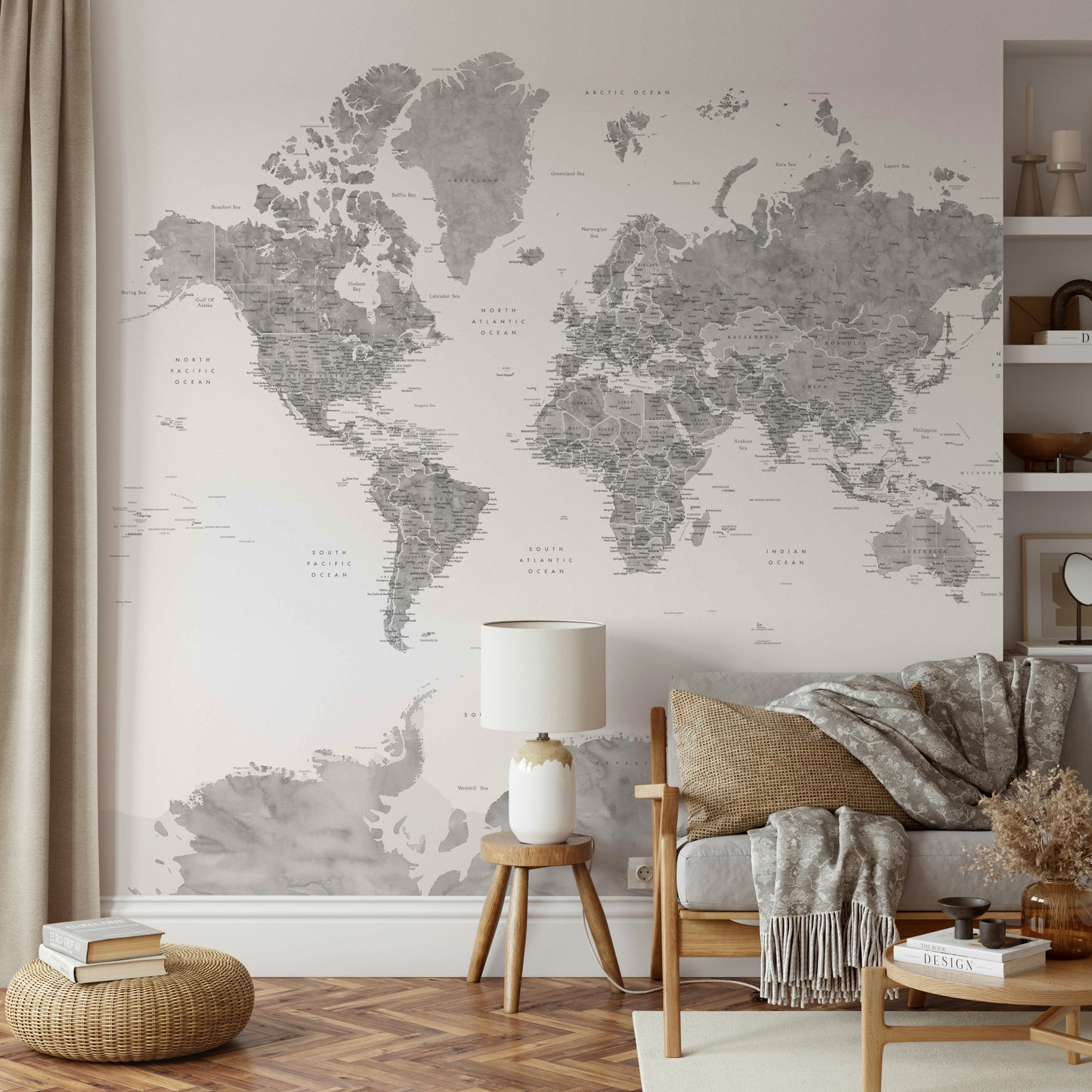 Gray Watercolor World Map Wallpaper