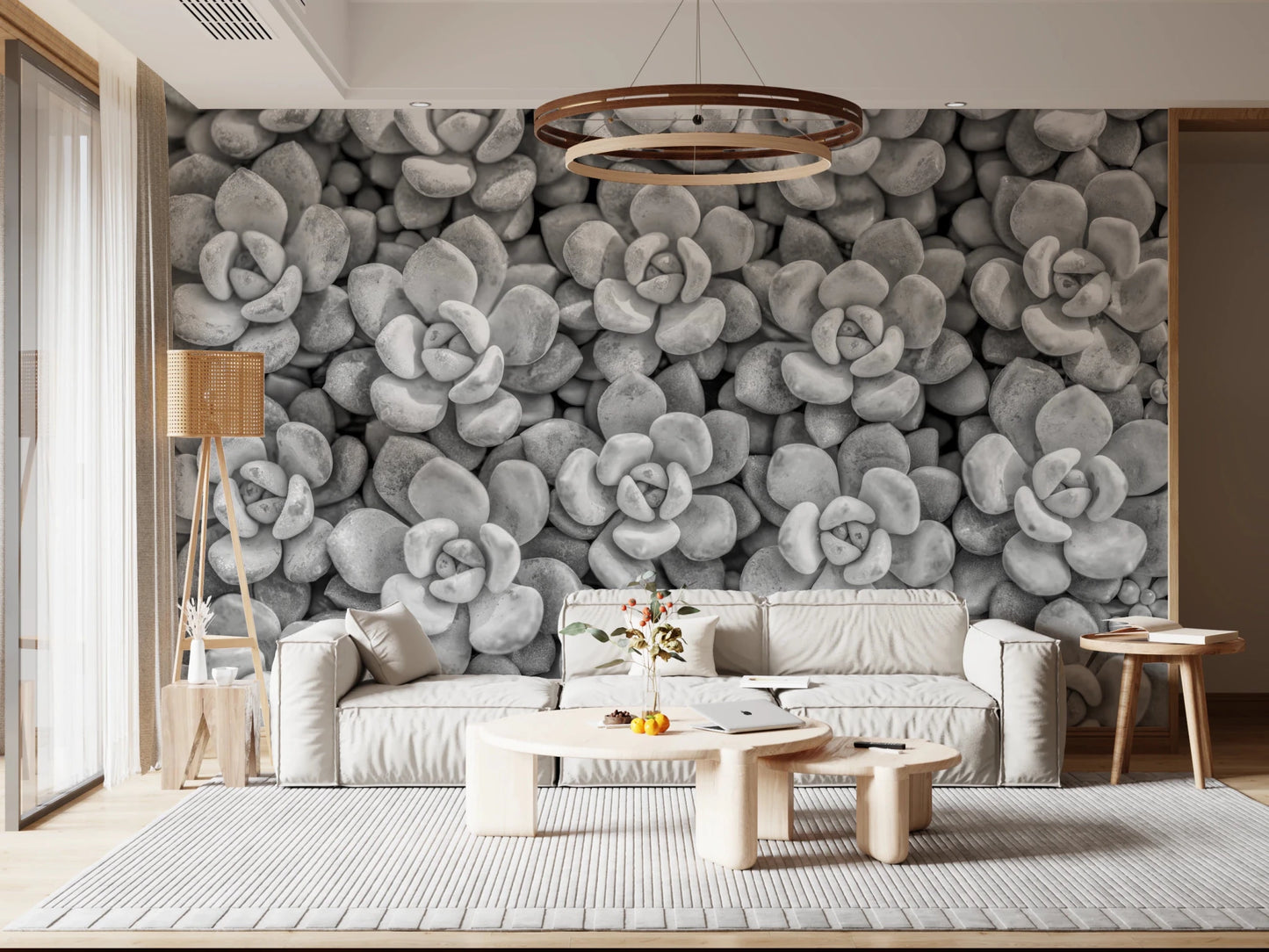 Grayscale Succulent Array Wall Mural