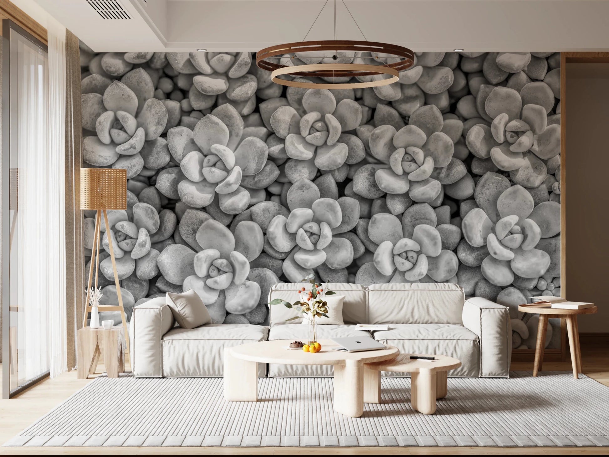 Grayscale Succulent Array Wall Mural