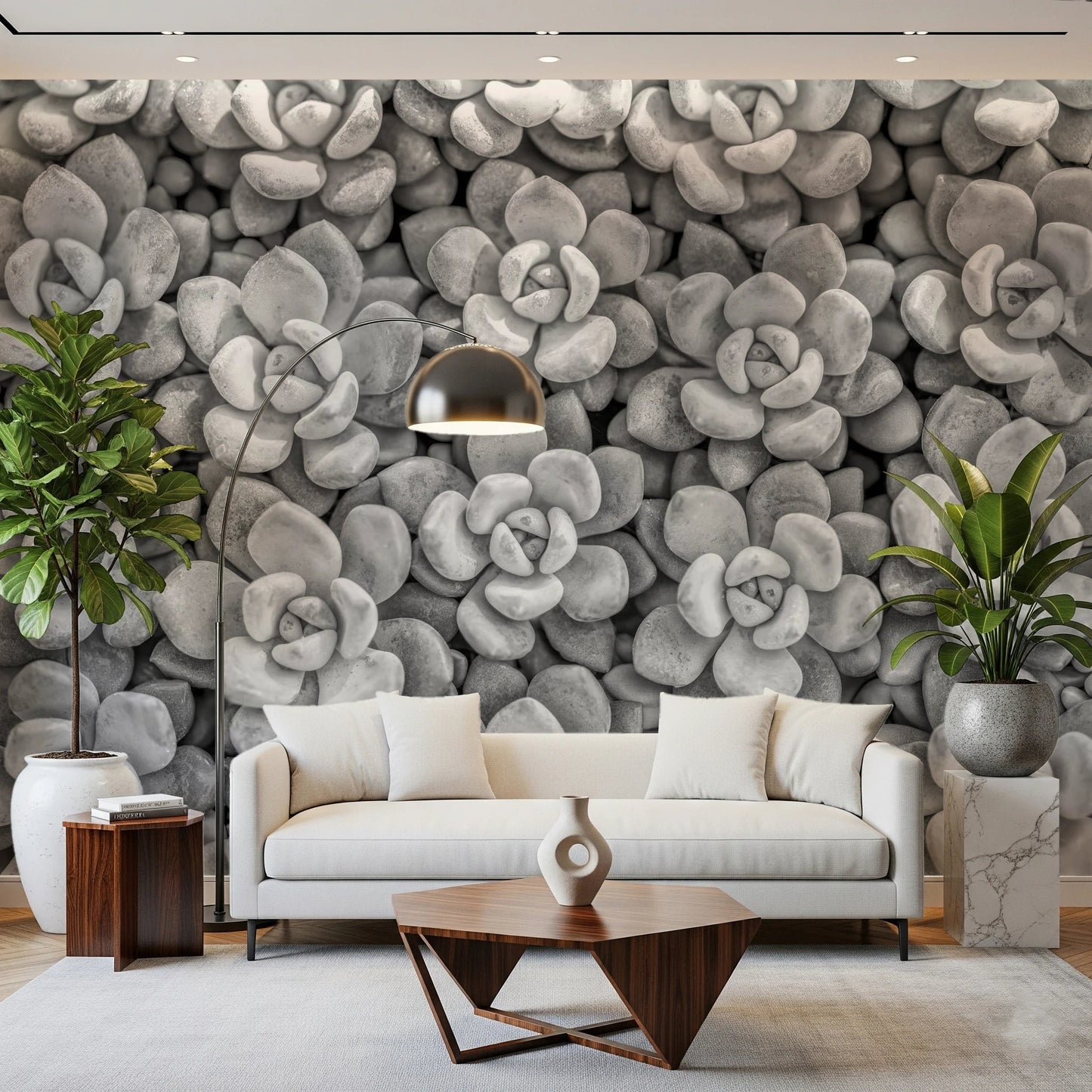 Grayscale Succulent Array Wall Mural