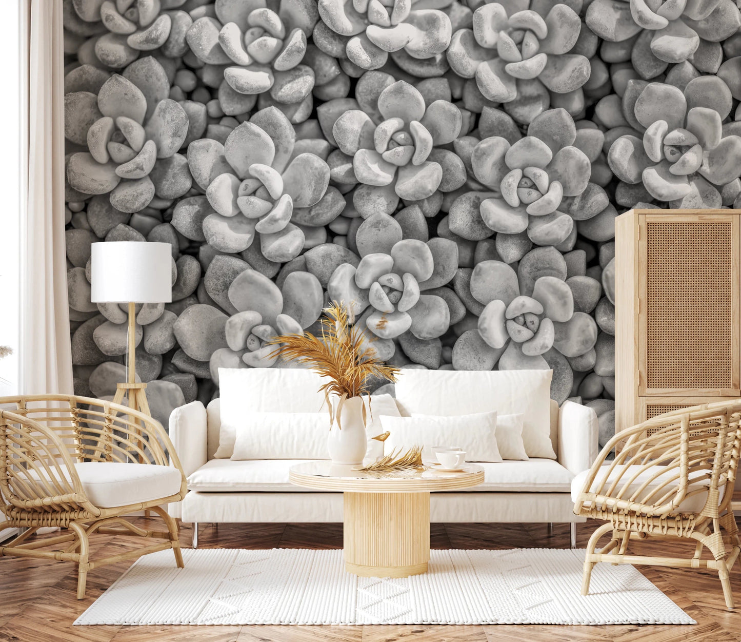 Grayscale Succulent Array Wall Mural