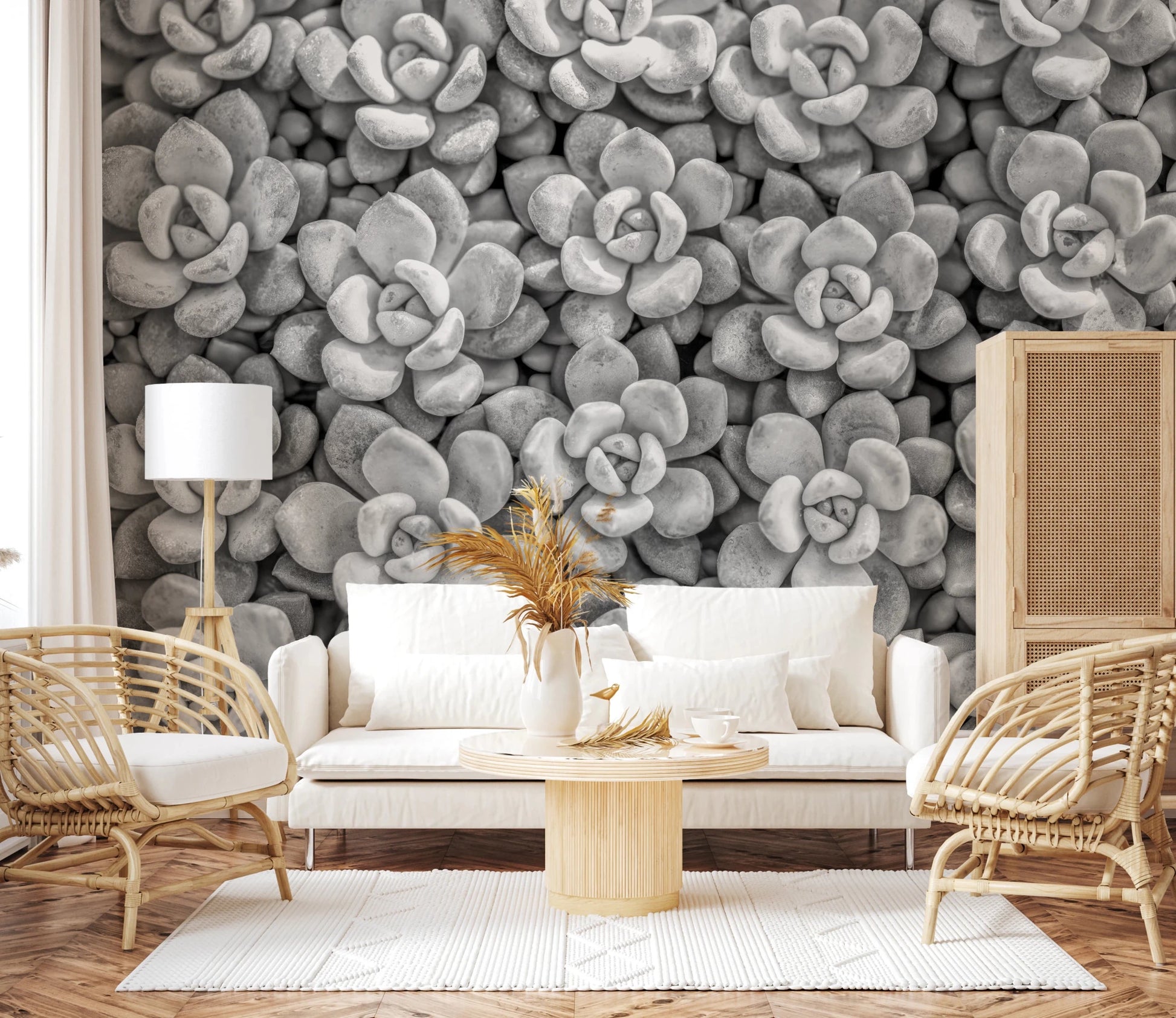 Grayscale Succulent Array Wall Mural