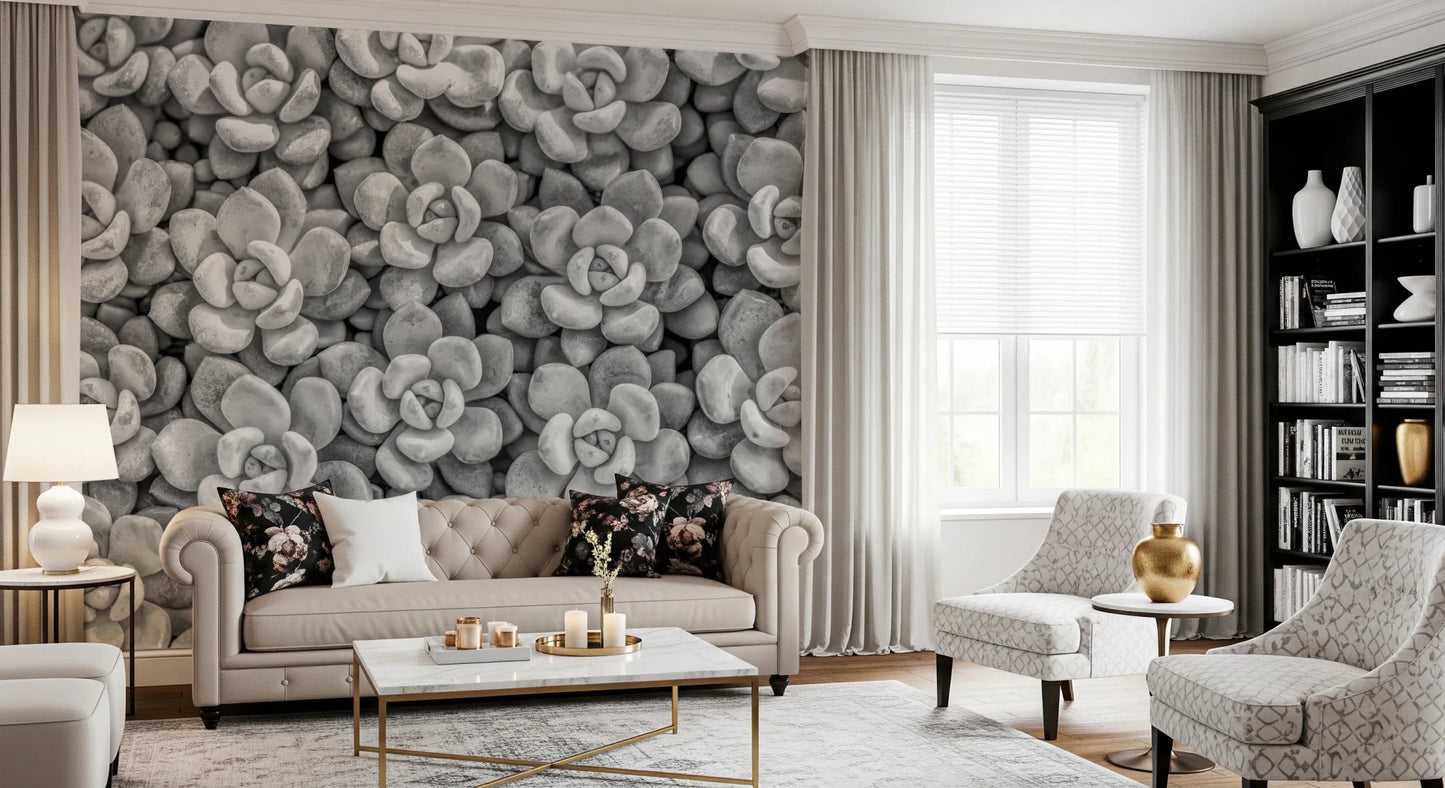 Grayscale Succulent Array Wall Mural