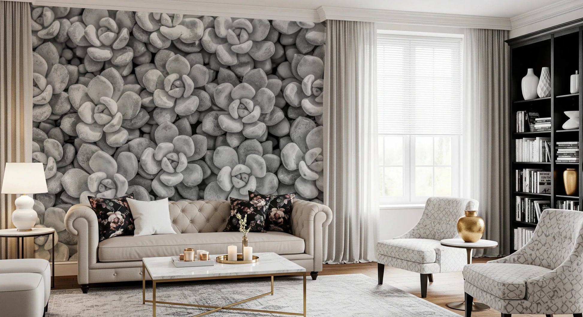 Grayscale Succulent Array Wall Mural