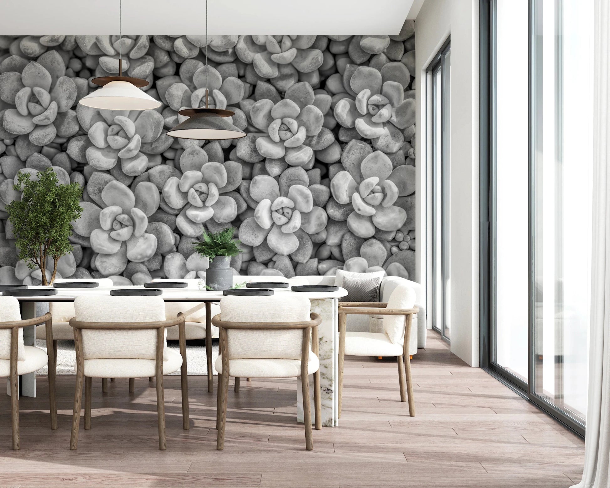 Grayscale Succulent Array Wall Mural