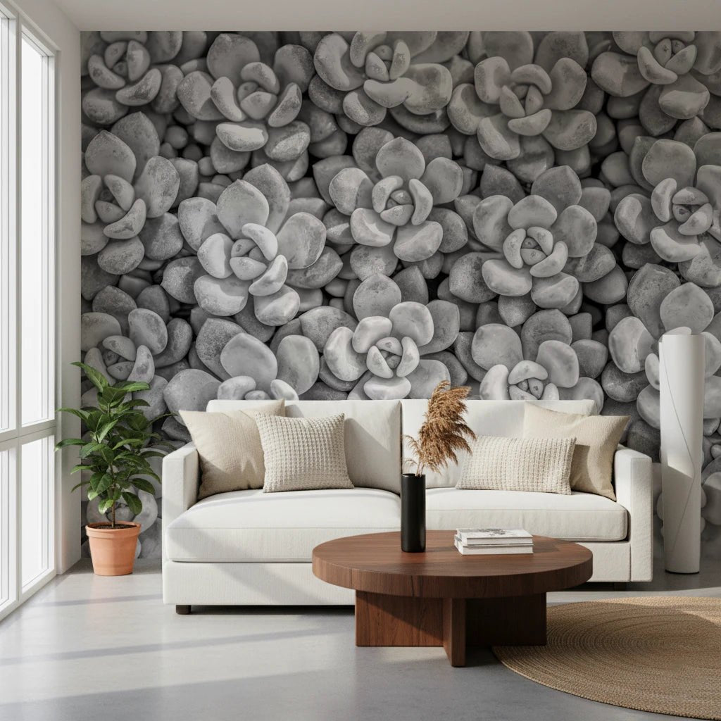 Grayscale Succulent Array Wall Mural