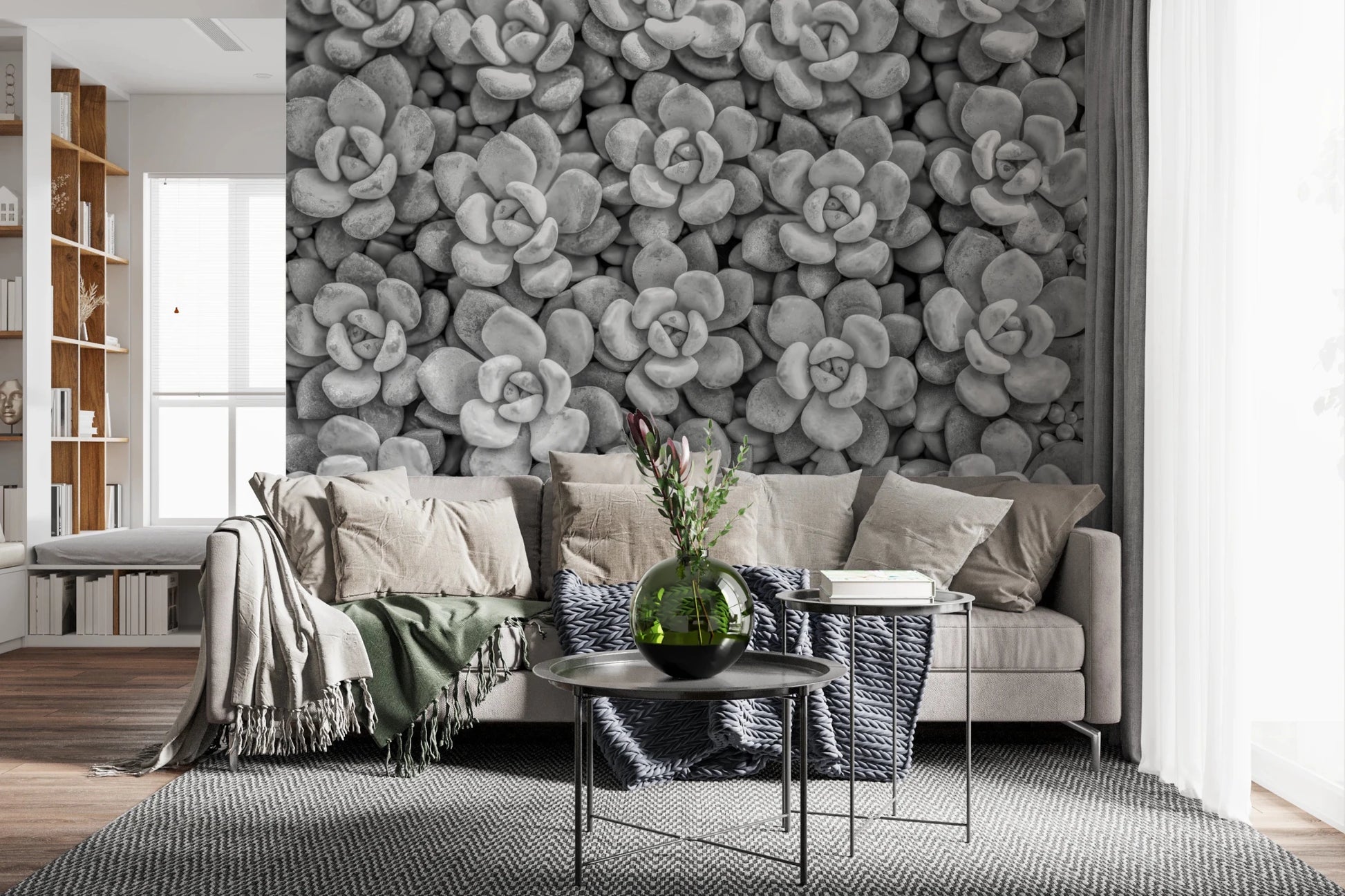 Grayscale Succulent Array Wall Mural