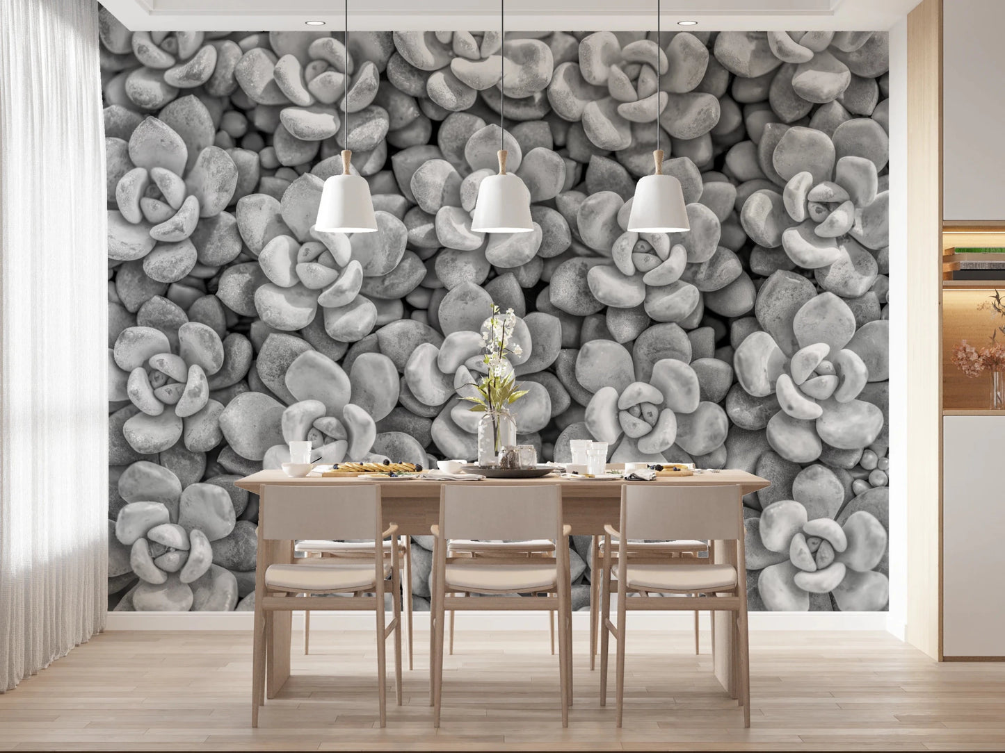 Grayscale Succulent Array Wall Mural
