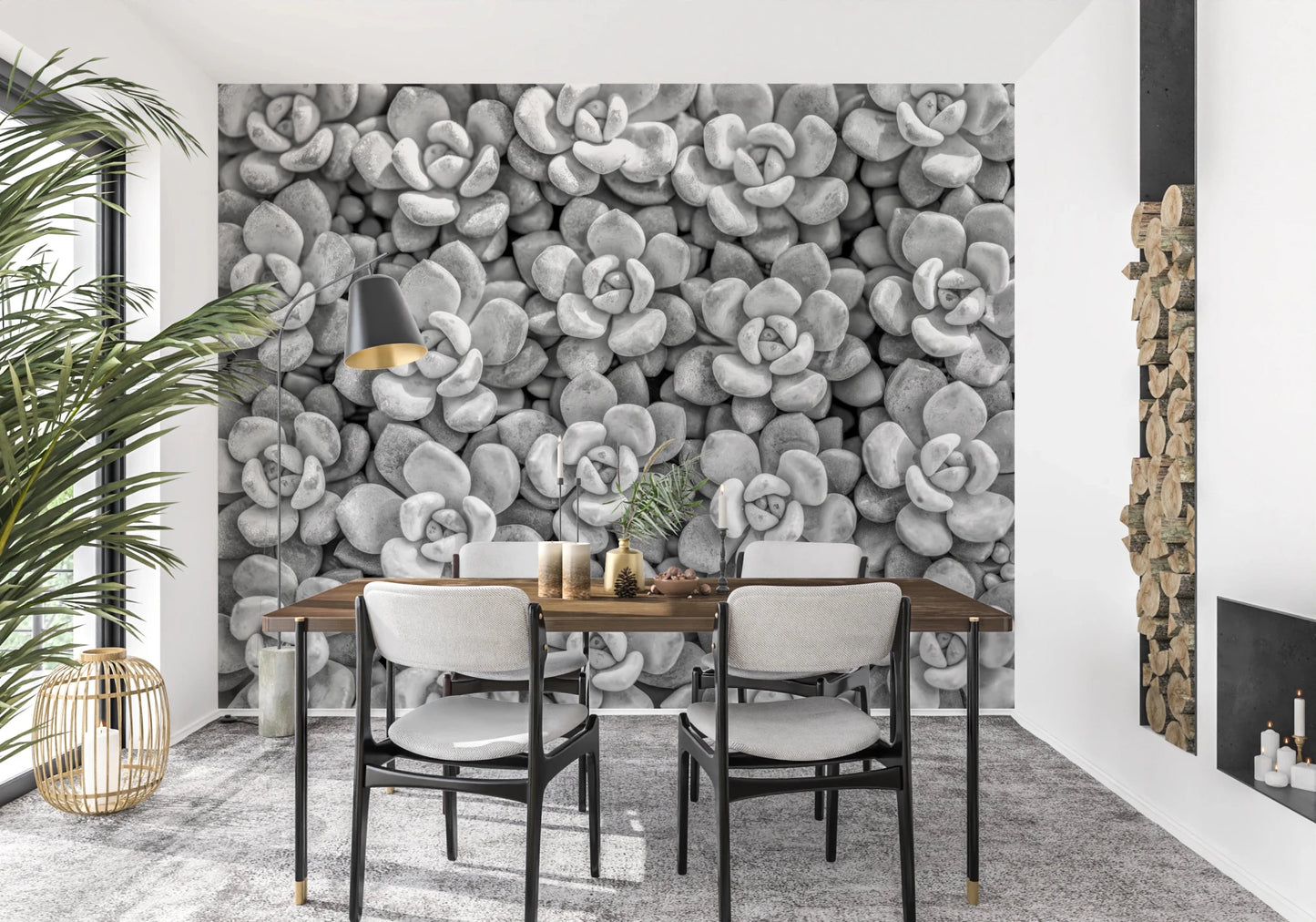 Grayscale Succulent Array Wall Mural