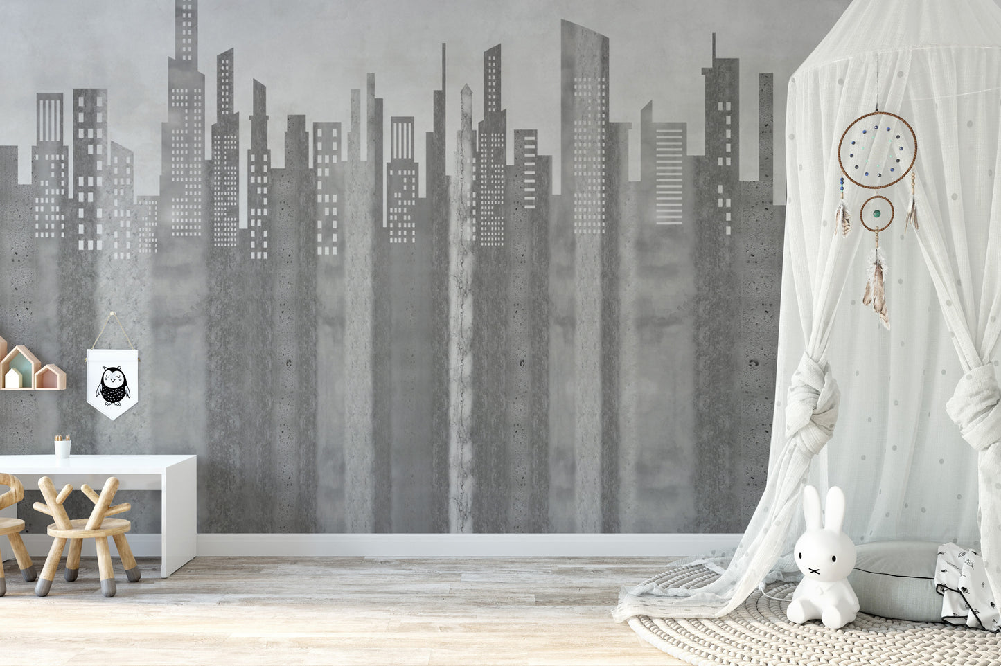Grayscale Urban Cityscape Wall Mural