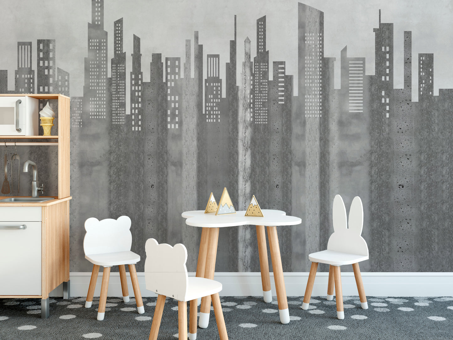 Grayscale Urban Cityscape Wall Mural