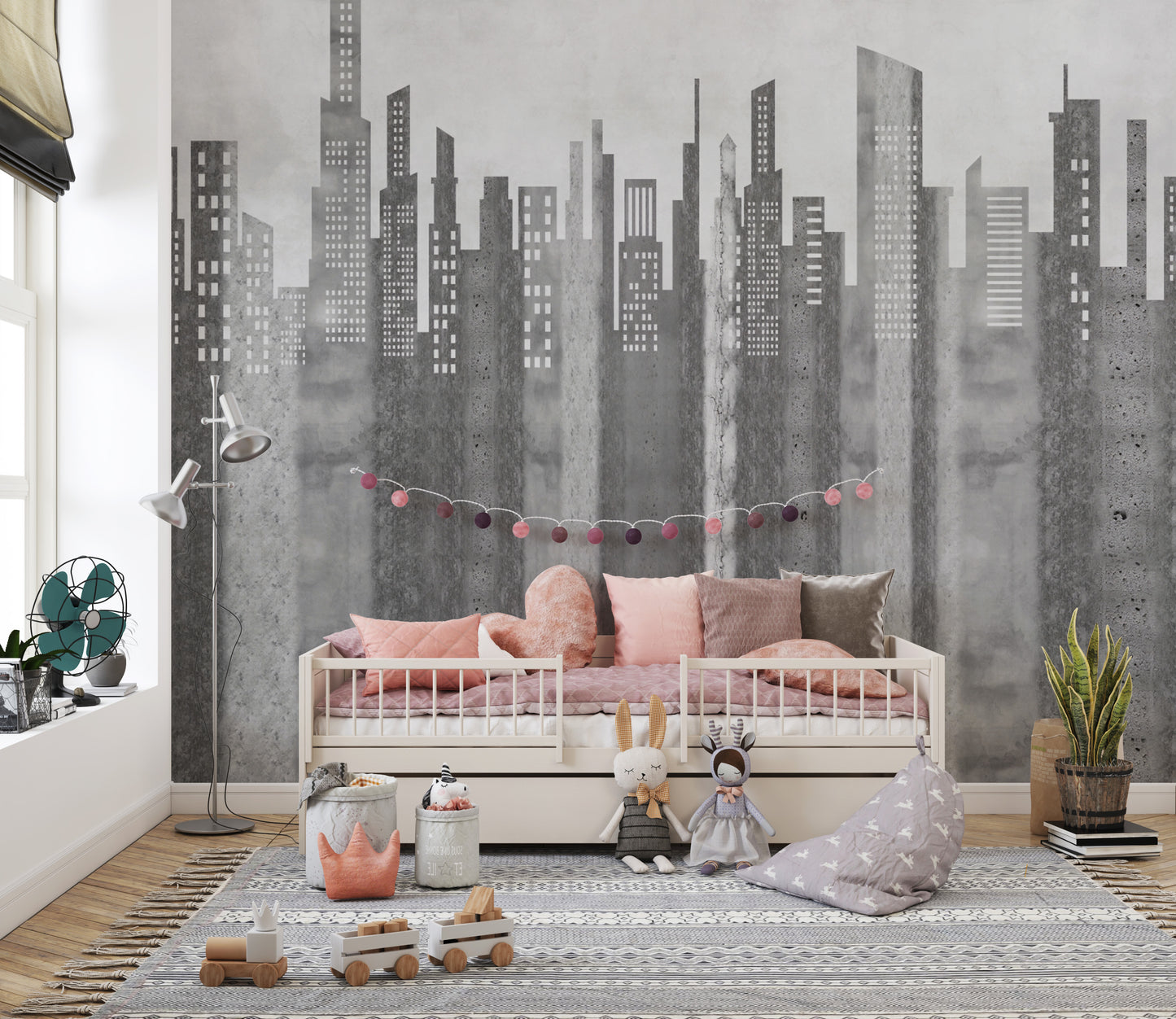 Grayscale Urban Cityscape Wall Mural