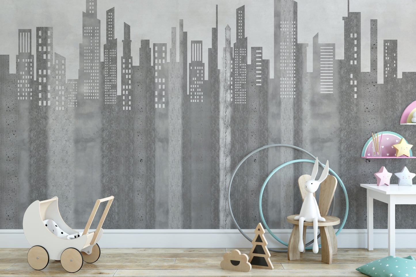 Grayscale Urban Cityscape Wall Mural