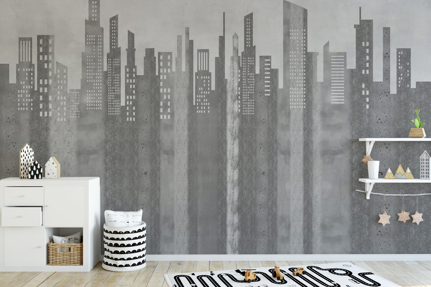 Grayscale Urban Cityscape Wall Mural