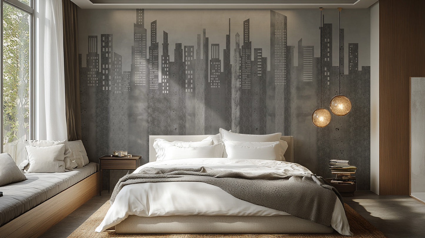 Grayscale Urban Cityscape Wall Mural