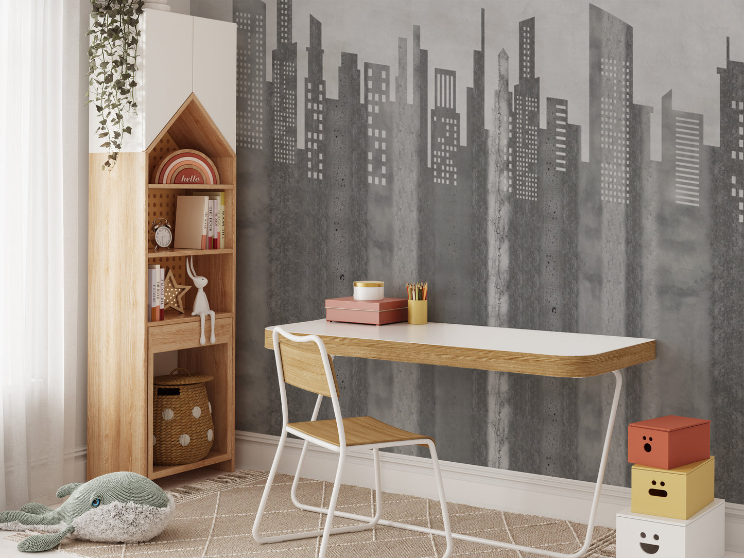 Grayscale Urban Cityscape Wall Mural