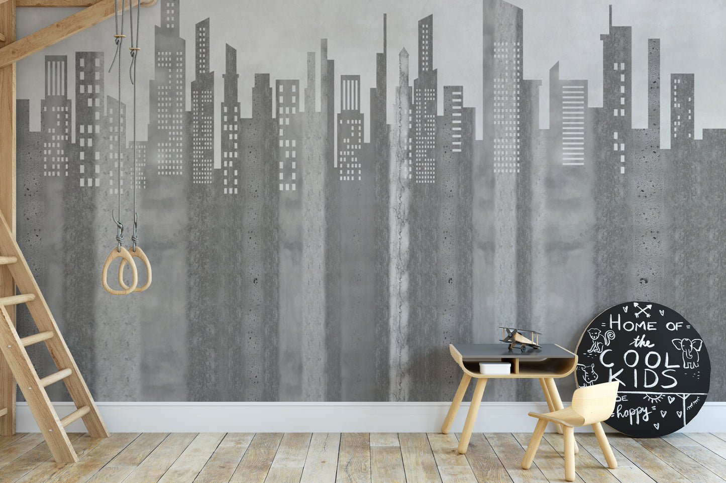 Grayscale Urban Cityscape Wall Mural