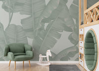 Tropical green banana leaves wallpaper design
