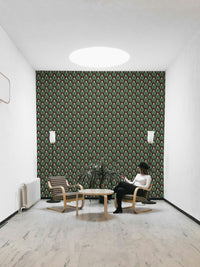 Green chunky plant wallpaper with rich jewel jungle patterns

