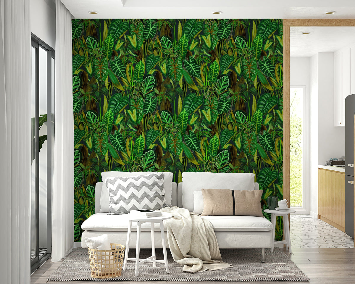 Green Exotic Foliage jungle wall covering

