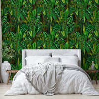 Green Exotic Foliage vibrant mural wallpaper

