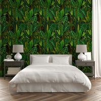 Green Exotic Foliage natural wallpaper for walls

