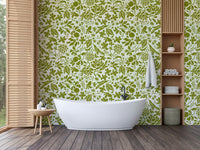 Wallpaper with a modern, artistic floral design

