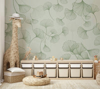 The design features stylized, linear ginkgo leaves.

