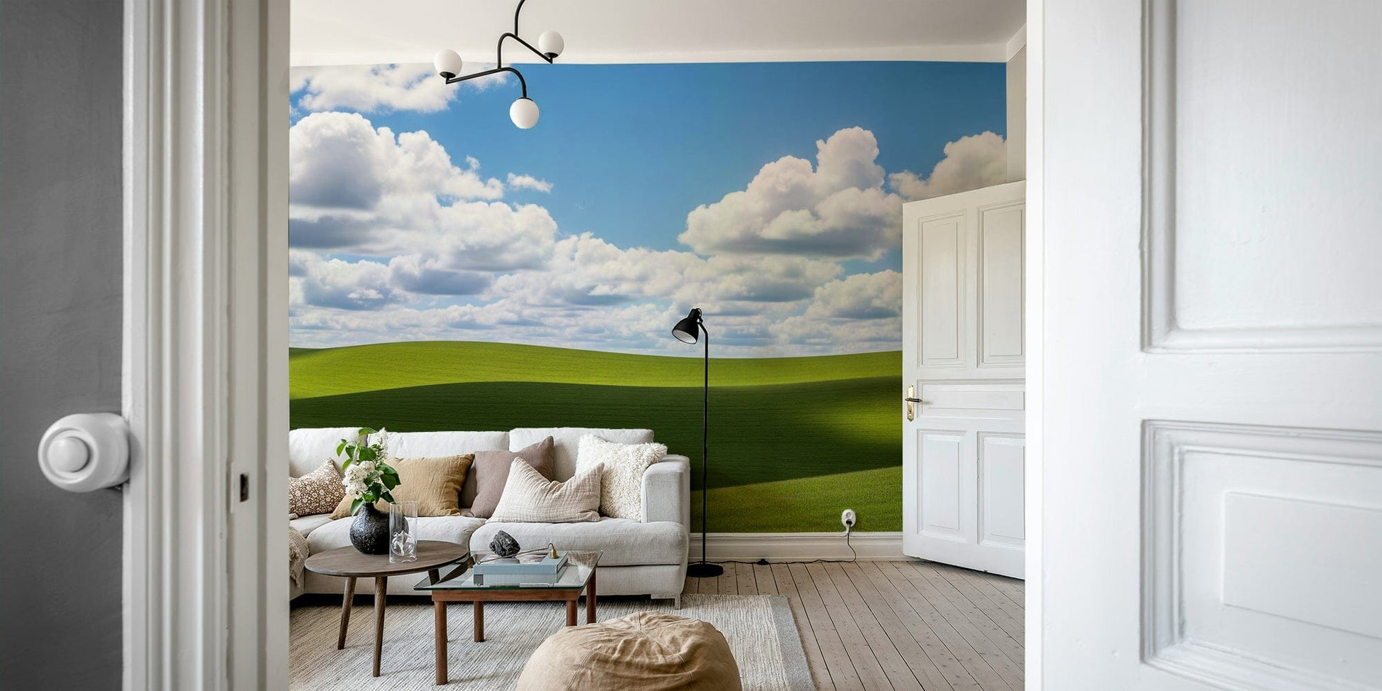 The wallpaper for walls being admired in a home.