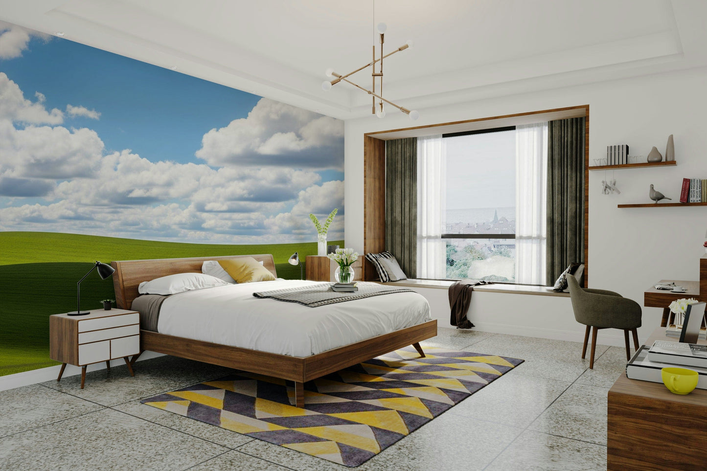 An angled shot of the mural's gentle color palette.