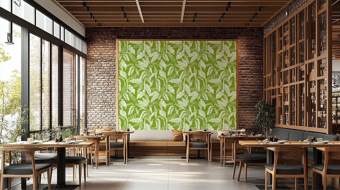 Wallpaper with a vibrant green botanical design

