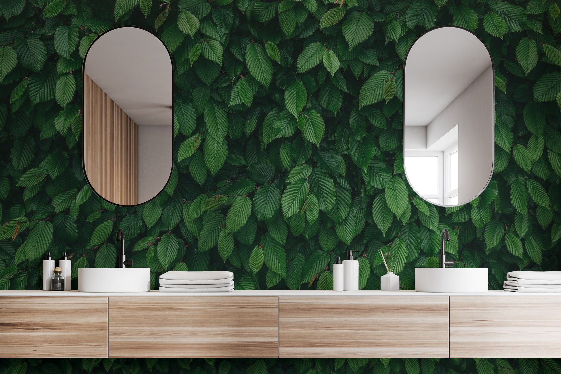 Natural leaf mural for modern green walls

