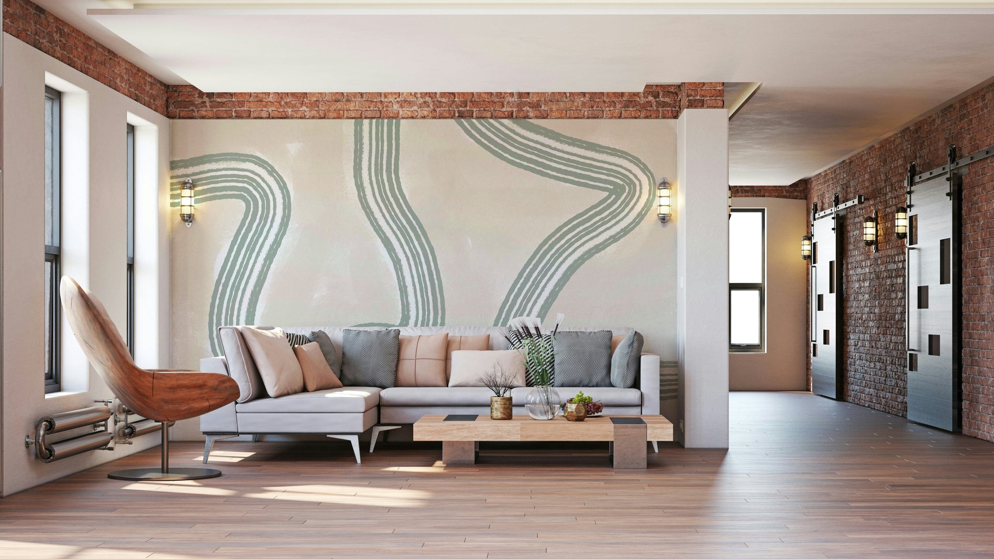 A peaceful subtle pattern mural on decorative wallpaper.

