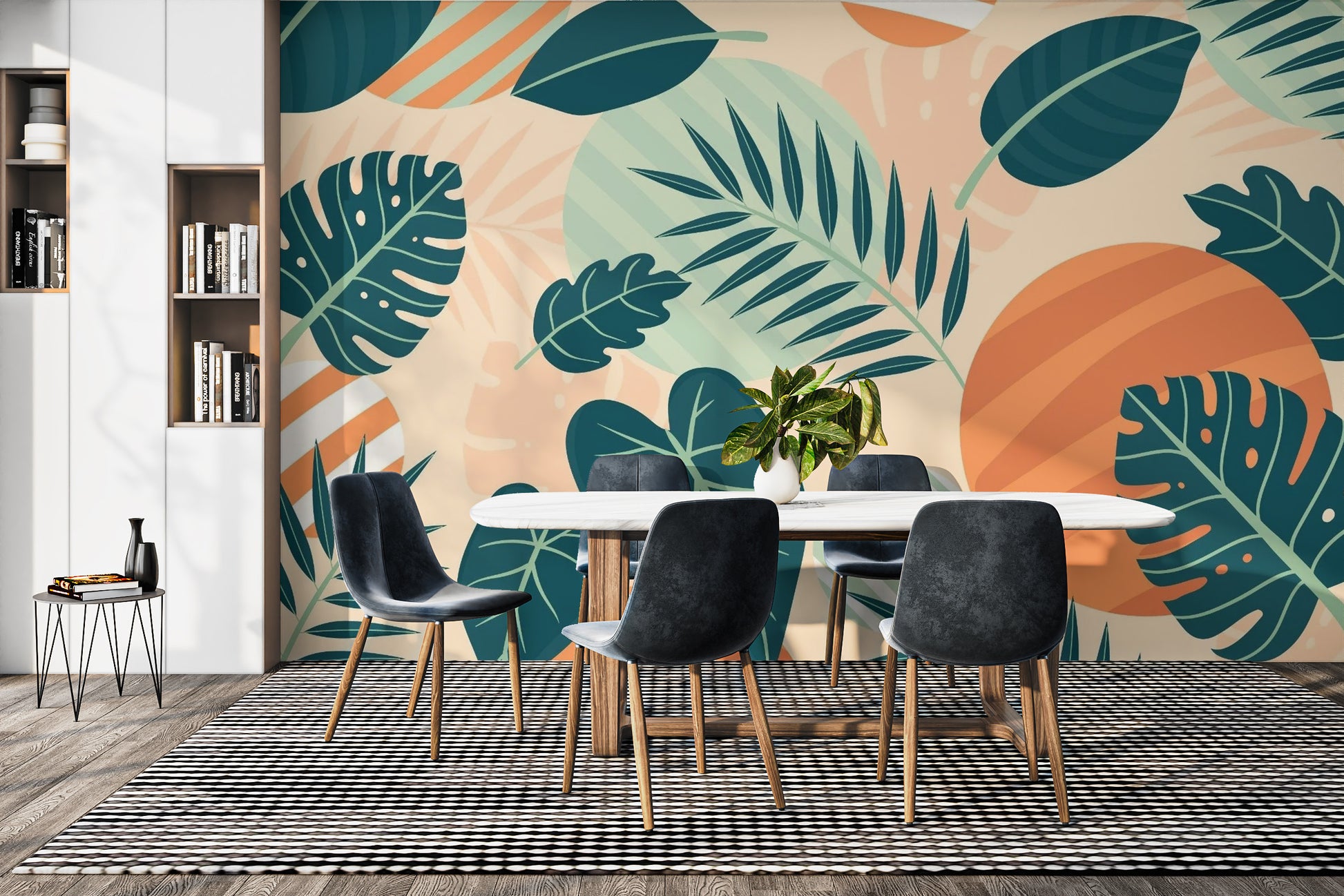 Green Orange Beige Leaves Wallpaper Mural - Giffywalls