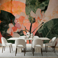 A calming floral design wallpaper mural that defines a space.

