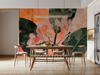 An artistic gentle bloom mural on minimalist wallpaper.

