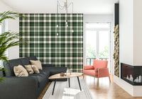 Green tartan wallpaper with clean, modern lines for home or office spaces.