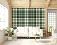 Contemporary green plaid wallpaper combining classic patterns with modern style.