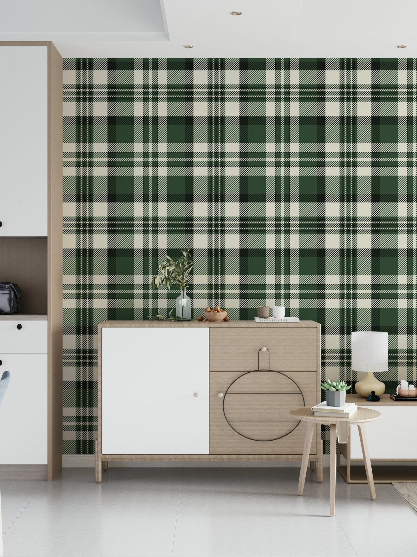 Modern Green Plaid wallpaper with fresh green tones and sleek check patterns.