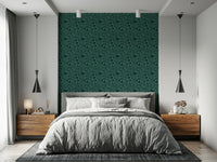 Deep emerald pattern wall covering, Folk Bird Botanical product.