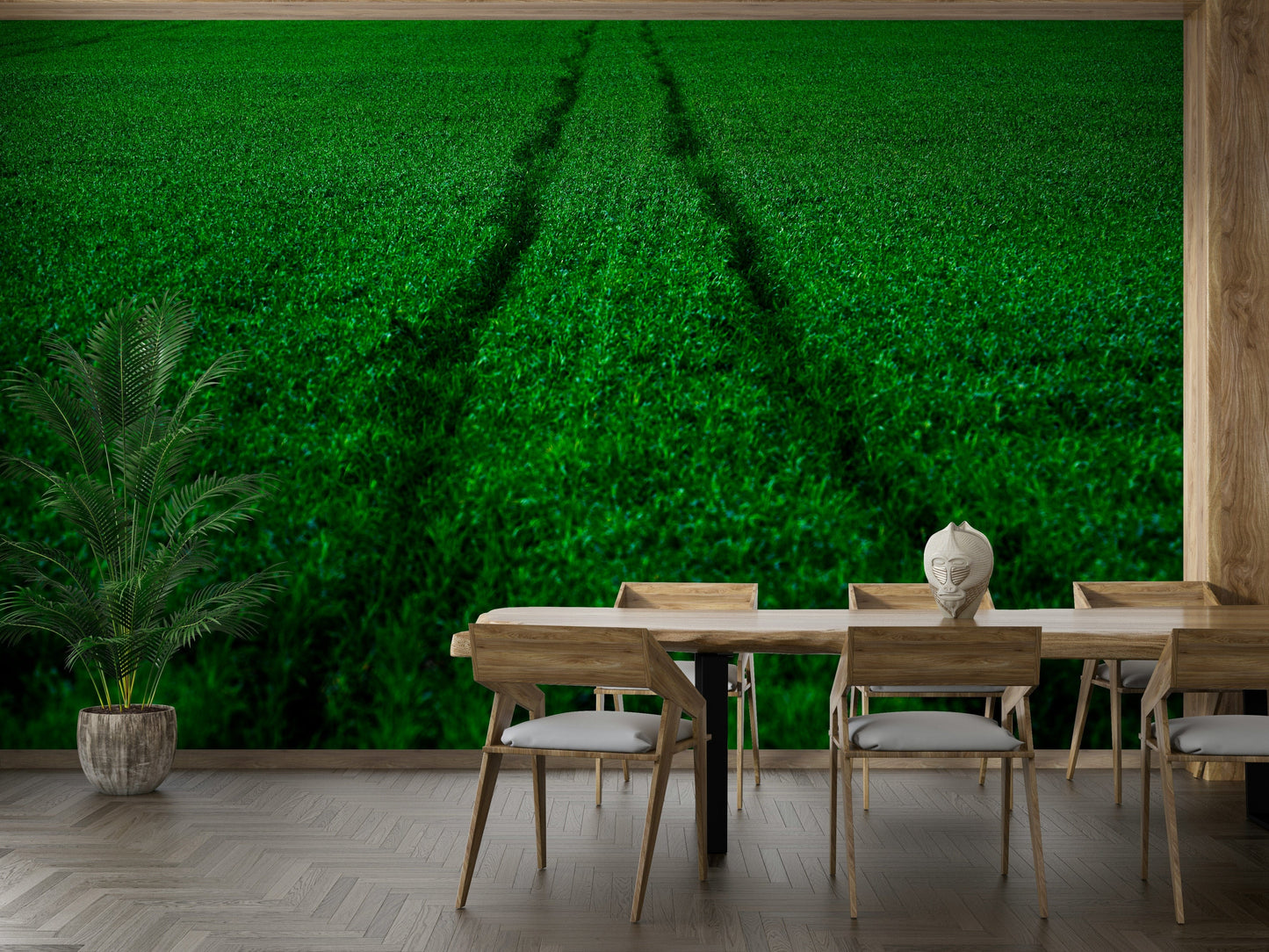 A calming modern sports wallpaper mural that defines a space.

