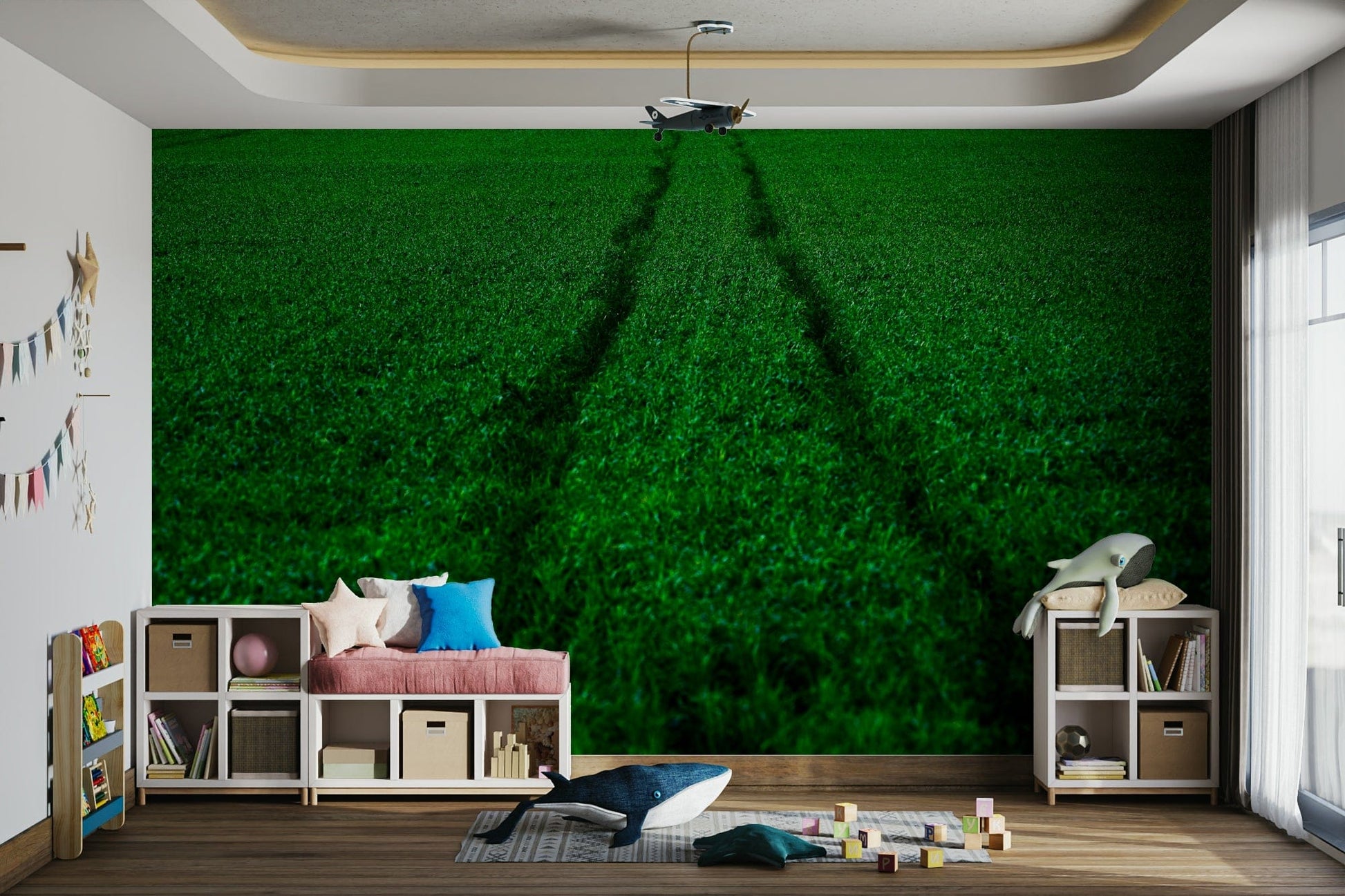 A serene running track wall mural for your decor.

