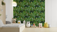 Green Tropical Plants Wallpaper on a living room wall


