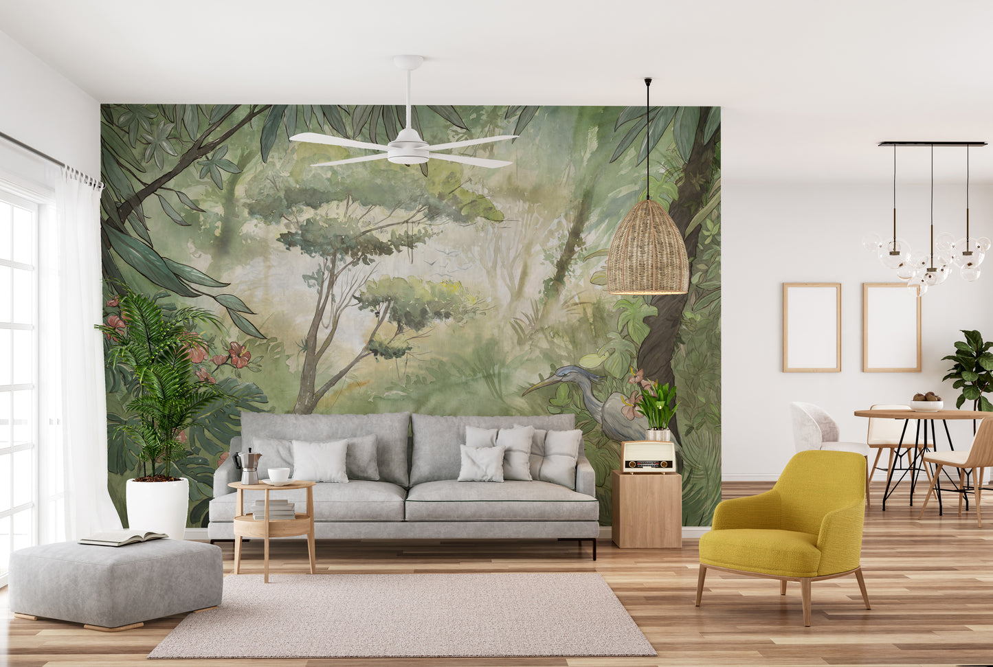 Green Watercolor Forest Wallpaper Murals - Giffywalls